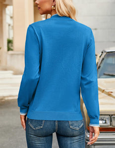 Women's Long Sleeve Argyle Knit Sweater Fitted Polo Pullover Work Casual Tops(XXL, Dodger Blue)