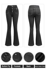 Load image into Gallery viewer, GOLDPKF Womens Bell Bottom High Waisted Jeans Flare Curvy Tummy Control Button Fly Denim Pants Slim Stretch Bootcut Leg Trouser with Pockets Black M
