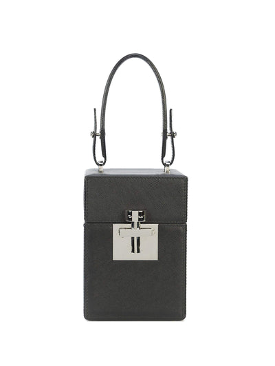 Oscar de la Renta Black & Silver Saffiano Alibi Bag