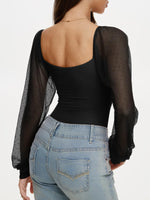 Load image into Gallery viewer, REORIA Women's 2025 Fall Sexy Mesh Long Sleeve Square Neck Tops Trendy Polka Dot Cute Dressy Slim Fit Going Out Crop Tops (Black Medium)
