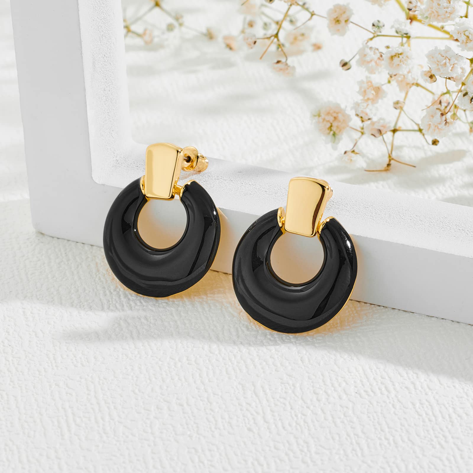 Black Dangle Earrings for Women Statement Chunky Small Gold Drop Earrings Door Knock Shape Dangling Earrings Party Jewelry