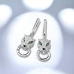 Load image into Gallery viewer, Santuzza Panther Earrings 925 Sterling Silver Cubic Zirconia Green Spinel Leopard Dangle Earrings for Women
