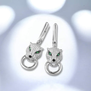 Santuzza Panther Earrings 925 Sterling Silver Cubic Zirconia Green Spinel Leopard Dangle Earrings for Women