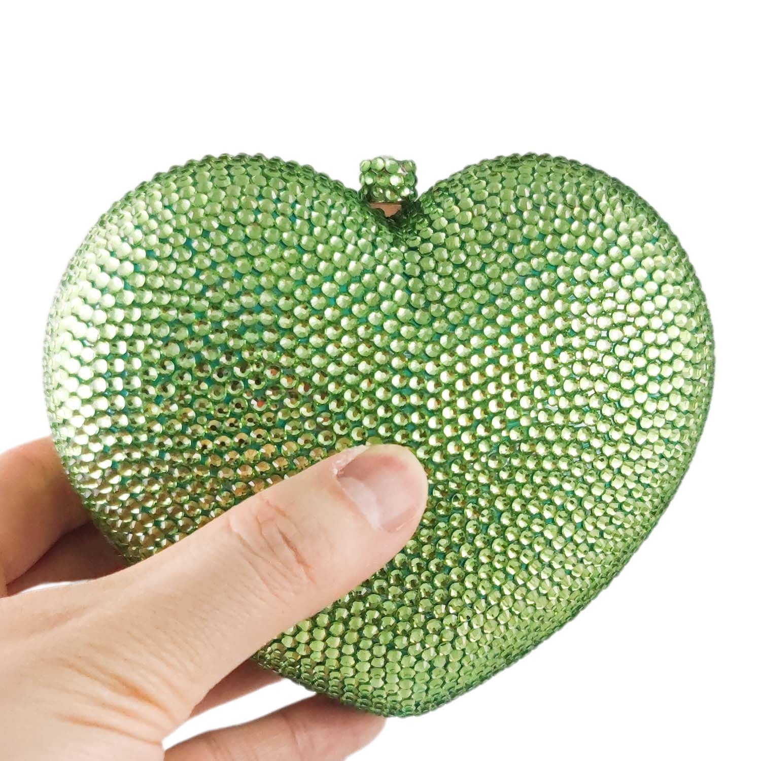 Boutique De FGG Heart Clutch Purses for Women Formal Crystal Evening Bags Rhinestone Clutch Party Minaudiere Handbag,Mini,Mint Green