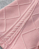 Load image into Gallery viewer, CHICME Women Argyle Cable Cardigan Casual Lightweight Cropped Coat Stand Collar Long Sleeve Metal Button Front Fall Jackets Pink-M
