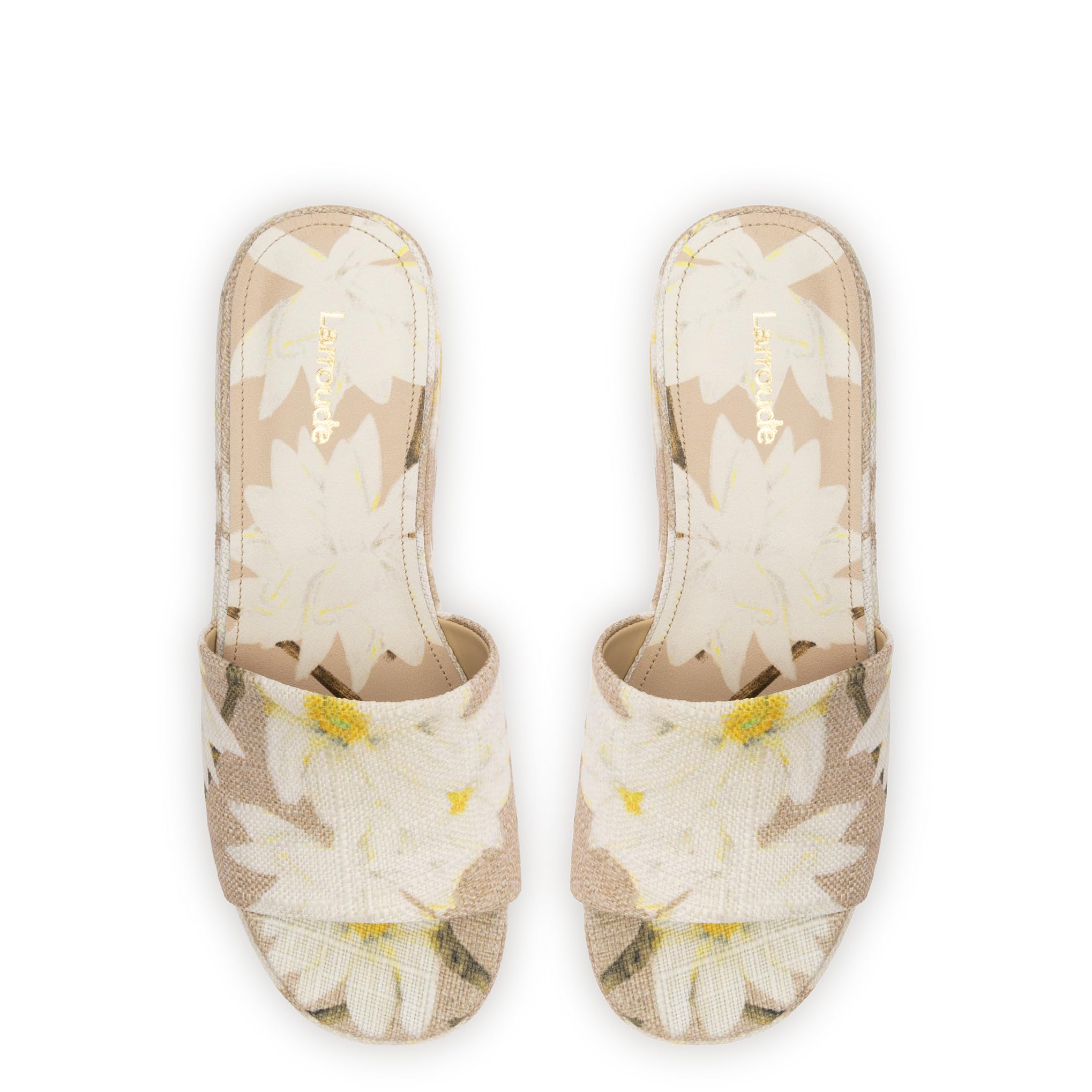 Larroudé, Alex Flatform Mule In Beige Printed Raffia, 8, Beige