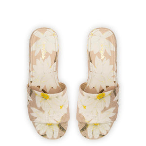 Larroudé, Alex Flatform Mule In Beige Printed Raffia, 8, Beige