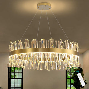 HAIXIANG Glam LED Chandelier 39.3 Inch Crystal Ring Chandeliers with Remote Dimmable LED Light Indoor Hanging Lights Luxury Ceiling Pendant Lighting Fixtures Living Dining Bedroom Gold Light