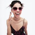 Load image into Gallery viewer, Betsey Johnson Women&#39;s Serpentine Sunglasses Cateye, Milky Pink with Gold Snakes, 56mm
