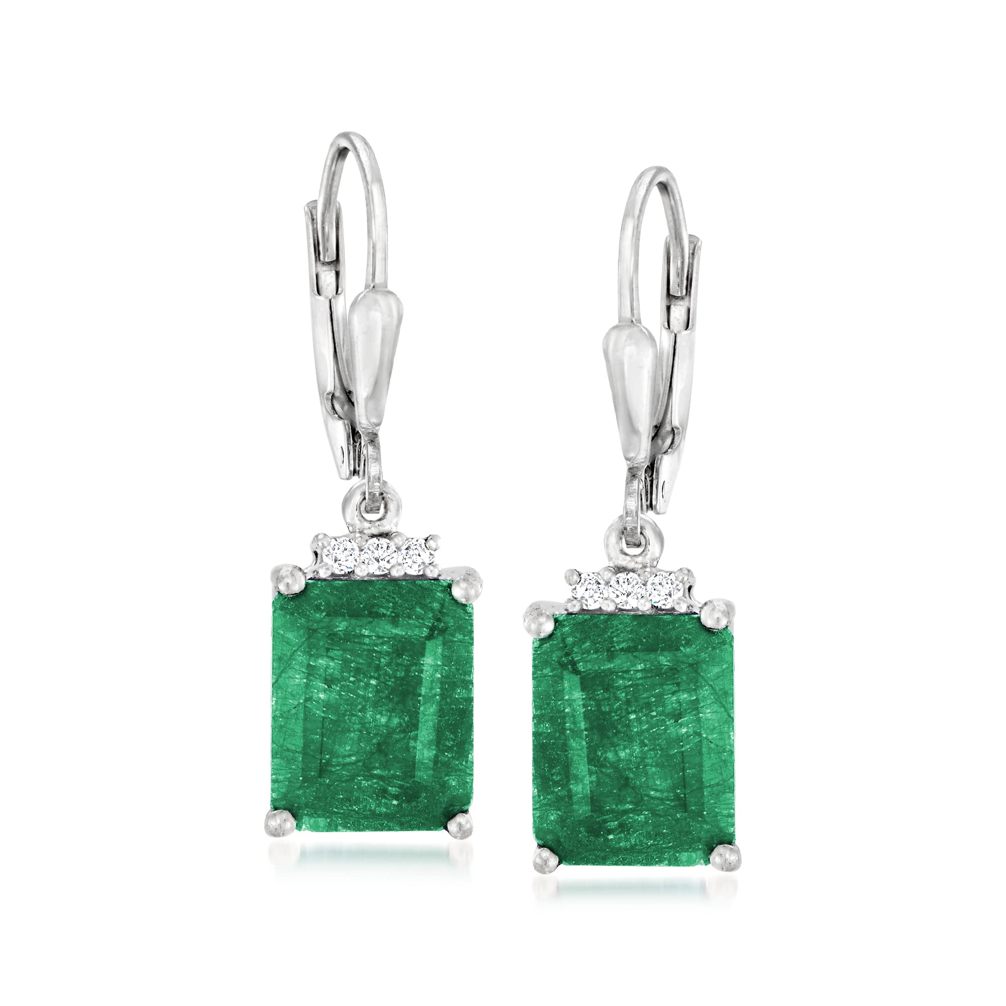 Ross-Simons 5.00 ct. t.w. Emerald Drop Earrings With .10 ct. t.w. White Topaz in Sterling Silver