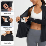 Load image into Gallery viewer, baleaf Women's Athletic Jacket Sun Protection Running Lighteight Full Zip Long Sleeve Shirts UPF 50+ Pockets Black M
