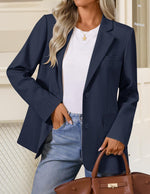 Load image into Gallery viewer, ZESICA Business Casual Blazers for Women 2025 Fall Work Office Jackets Lapel Open Front Blazer Outfits with Pockets,Navy,Small
