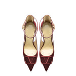 Load image into Gallery viewer, Qunvngutui Women's Pointed-Toe Bag-Toe Strappy V Buckle High-Heeled Shoes Sexy Stiletto Pumps Wine Red Patent Leather US7.5
