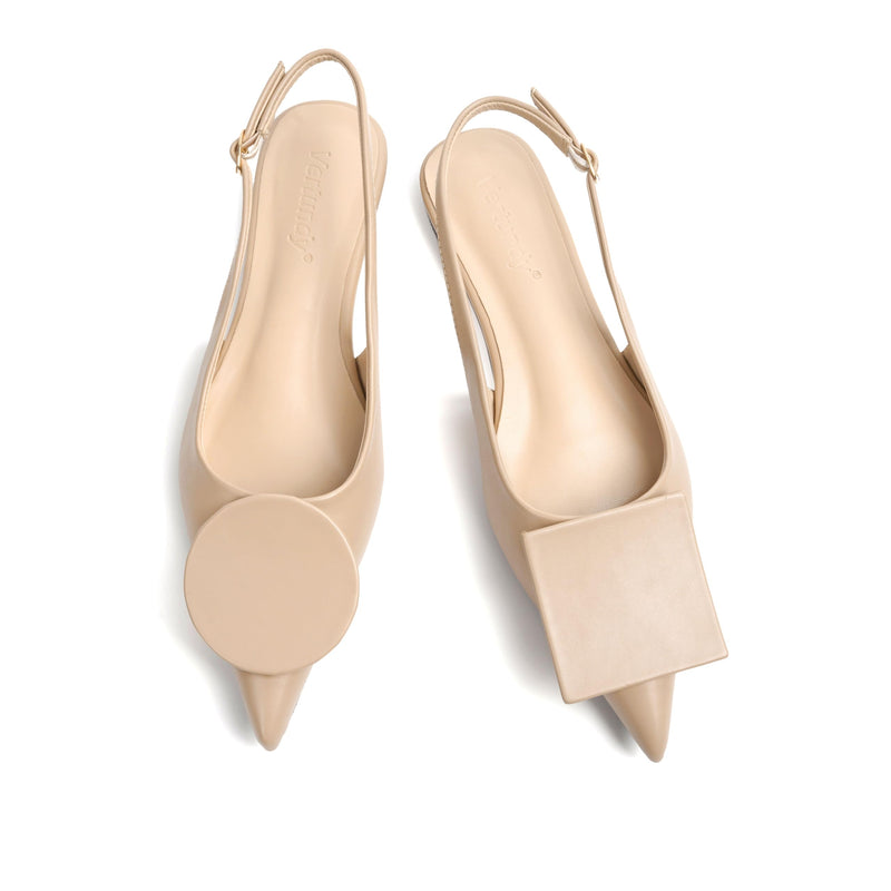 Vertundy Women's Nude Slingback Flats Pointed Toe Flats for Women Ankle Strap Sandals Circle Square Decorative Fashion Design Pumps Shoes