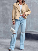 Load image into Gallery viewer, Saodimallsu Women Crop Double Breasted Trench Coat Raglan Sleeve Work Office Cropped Jacket With Pockets
