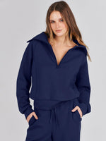 Load image into Gallery viewer, ANRABESS Women 2 Piece Outfits 2025 Fall Fashion Airport Wide Leg Pants Lounge Set Leisure Travel Vacation Clothes Sweatsuits Navy Blue Medium
