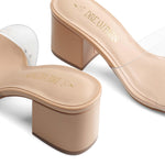Load image into Gallery viewer, DREAM PAIRS Women&#39;s Square Open Toe Heels Sandals Low Block Chunky Heeled Sandals Slide Sandals Slip on Comfortable Casual Pumps Shoes,Size 8,Nude-Clear,SDHS2432W
