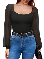 Load image into Gallery viewer, REORIA Women's 2025 Fall Sexy Mesh Long Sleeve Square Neck Tops Trendy Polka Dot Cute Dressy Slim Fit Going Out Crop Tops (Black Medium)
