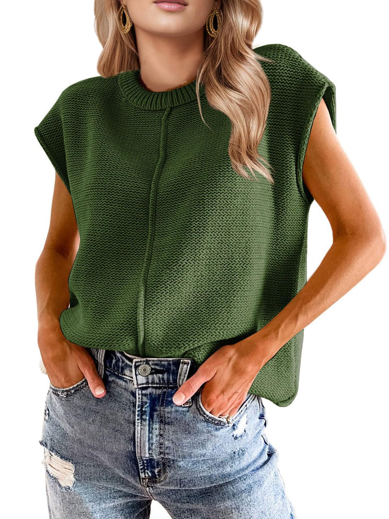Seiciviy Womens Cap Sleeve Tops 2025 Trendy Tank Top Loose Knit Sweater Vests Cute Shirts Outfits Spring Fall Summer Tops Army Green