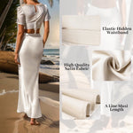 Load image into Gallery viewer, Outoshe Women&#39;s Satin High Waisted Maxi Skirts Hidden Elasticized Waistband A Line Long Skirt Beige
