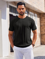 Load image into Gallery viewer, COOFANDY Mens Dress T Shirts Summer Short Sleeve Sweater Shirt Knitted Crewneck Tee Shirt Black
