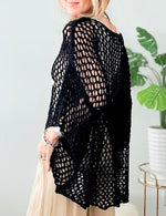 Load image into Gallery viewer, Ecosunny Womens Summer Crochet Hollow Out Scoop Neck Star Graphic Pullover Sweater Knit Tops Shirts Beach Cover Ups A-Black
