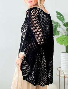 Ecosunny Womens Summer Crochet Hollow Out Scoop Neck Star Graphic Pullover Sweater Knit Tops Shirts Beach Cover Ups A-Black