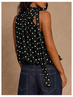 Load image into Gallery viewer, Verdusa Women's Polka Dots Blouses Going Out Halter Top Tie Neck Sleeveless Dressy Tops Black and White Medium
