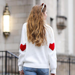 Load image into Gallery viewer, CHICWISH Women Comfy Casual Long Sleeve Heart Shape Patched White Knit Top Pullover Sweater
