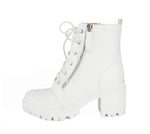 Load image into Gallery viewer, Soda Indiana Women's Faux Leather Lace Up High Chunky Heel Ankle Booties (White PU, numeric_8_point_5)
