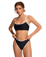 Load image into Gallery viewer, SUUKSESS Women High Waisted Two Piece Bikini Sets Cheeky High Cut Bandeau Swimsuits Push Up Bathing Suit(Black and White,M)
