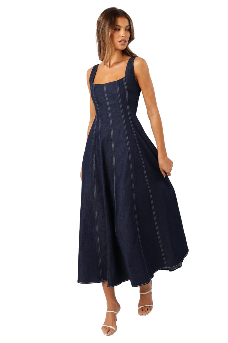 Petal & Pup Callum Midi Dress - Dark Denim M