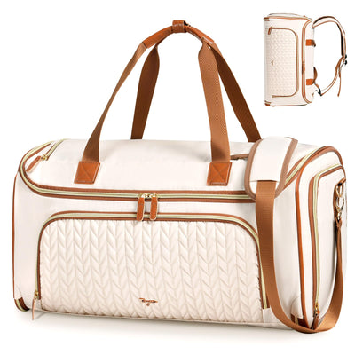 Tonyeee Garment Duffle Bags for Travel, 4ni1 Hanging Weekender Bag for Women, Convertible Carry on Garment Bag, Travel Garment Duffle Bag with Shoulder Strap, Apricot & Brown