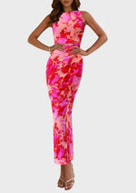 Load image into Gallery viewer, PRETTYGARDEN Wedding Guest Dresses for Women 2025 Summer Spring Floral Bodycon Sleeveless Mesh Maxi Long Dress(Pink Floral,Large)
