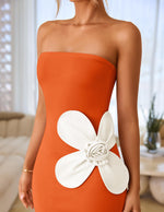 Load image into Gallery viewer, ZESICA Women's Summer Strapless Bodycon Maxi Dress 2026 Ribbed Knit Backless Floral Tube Cocktail Party Long Dresses,Orange,Large

