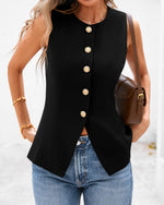 Load image into Gallery viewer, BTFBM Summer Sleeveless Blazer Vest For Women Dressy Button Down Round Neck Business Casual Outfits Work Suit Vests Tops(Black, Medium)
