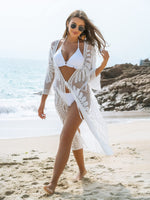 Load image into Gallery viewer, Blooming Jelly Womens Bathing Suit Cover Up 3/4 Sleeve Mesh Swimsuit Coverup Long Floral Beach Lace Kimono Summer Cardigan (One Size, White)
