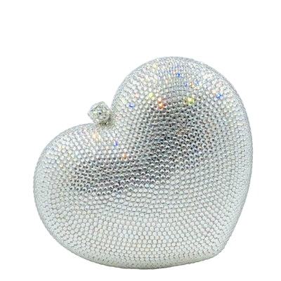 Boutique De FGG Heart Clutch Purses for Women Formal Crystal Evening Bags Rhinestone Clutch Party Minaudiere Handbag,Mini,Silver