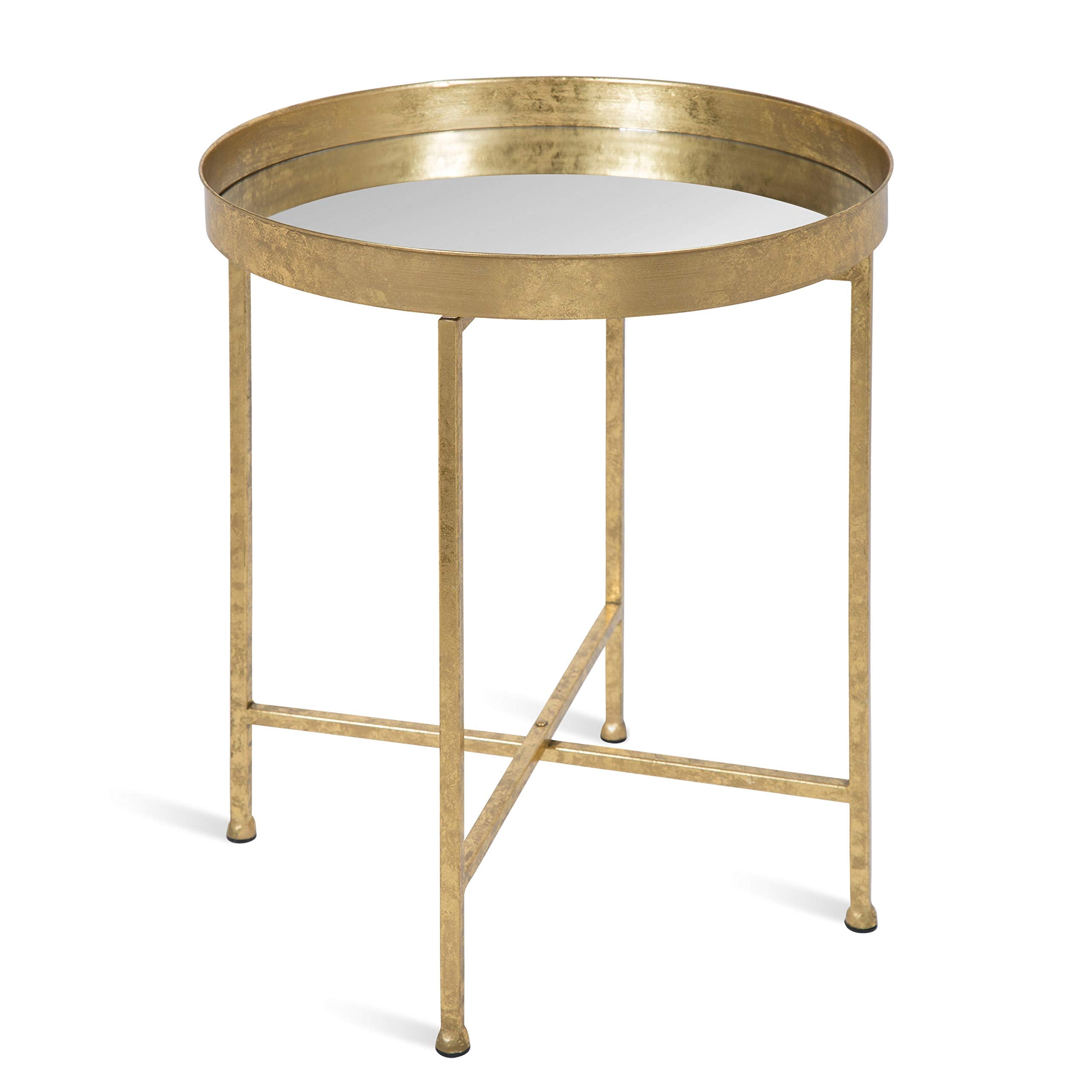 Kate and Laurel Celia Metal Foldable Round Accent Table, 18.25" x 18.25" x 22", Glass Surface and Gold Frame, Modern Minimalist Design and Detachable Magnetic Tabletop
