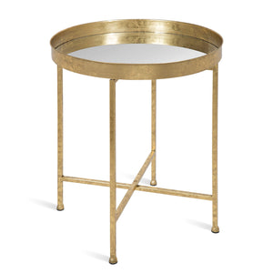 Kate and Laurel Celia Metal Foldable Round Accent Table, 18.25" x 18.25" x 22", Glass Surface and Gold Frame, Modern Minimalist Design and Detachable Magnetic Tabletop