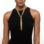 Load image into Gallery viewer, Ross-Simons Italian 18kt Gold Over Sterling Silver Mesh Tie Necklace. 32 inches
