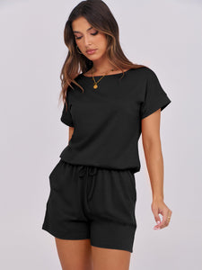 ANRABESS Rompers for Women Summer 2025 Casual Dressy One Piece Tshirt Short Pants Jumpsuit Beach Vacation Outfit Clothes A233-hei-M Black