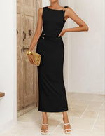 Load image into Gallery viewer, ZESICA Women's 2026 Summer Maxi Dress Sleeveless Ruched Elegant Wedding Guest Cocktail Formal Bodycon Long Dresses Black Small
