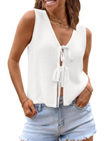 Load image into Gallery viewer, LILLUSORY Womens Crochet Tops Summer Vacation Outfits Beach Fashion 2025 Cute Casual Clothes Spring Tie Front Sweater Vest White M
