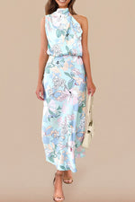 Load image into Gallery viewer, PRETTYGARDEN Women&#39;s 2025 Summer Satin Dress Elegant Sleeveless Mock Neck Cocktail Party Maxi Dresses (Print Blue,Medium)

