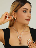 Load image into Gallery viewer, Mycitta Chunky Statement Y Necklace Earrings Set Gold Champagne Geometric Jewelry Set Women Wedding bridal Aesthetic Resin Bib Necklace Fashion Jewelry Party Prom Gift
