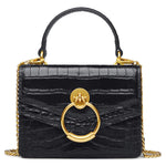 Load image into Gallery viewer, FEIMINA Croc Embossed Top Handle Handbag for Women Leather Mini Crossbody Purse with Gold Chain Strap Ring Closure Evening Bag for Ladies Girls (7.3" L x 5.5" H, Black)
