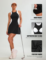 Load image into Gallery viewer, Blooming Jelly Womens Tennis Dress Casual Athletic Golf Workout Built in Bra Clothes Pickleball Outfits with Shorts Underneath (M, Black)
