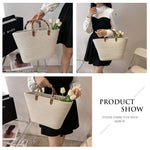 Load image into Gallery viewer, OWGSEE Summer Straw Handbags for Women Bamboo Handle Tote Bag Woven Beach Bags Vacation Purse (A Pure Beige)
