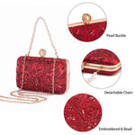 Load image into Gallery viewer, YYW Clutch Purses for Women Embroidery Sequins Beaded Evening Bag Pearl Clutch Handbag Shoulder Bag for Formal Party Wedding (Red)

